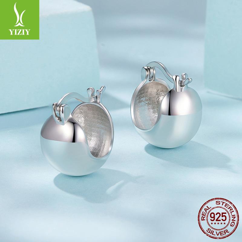 Simple Metal Texture Spherical Ear Buckle Women'S Personality Retro Cold And Smooth Copper Earrings Earrings