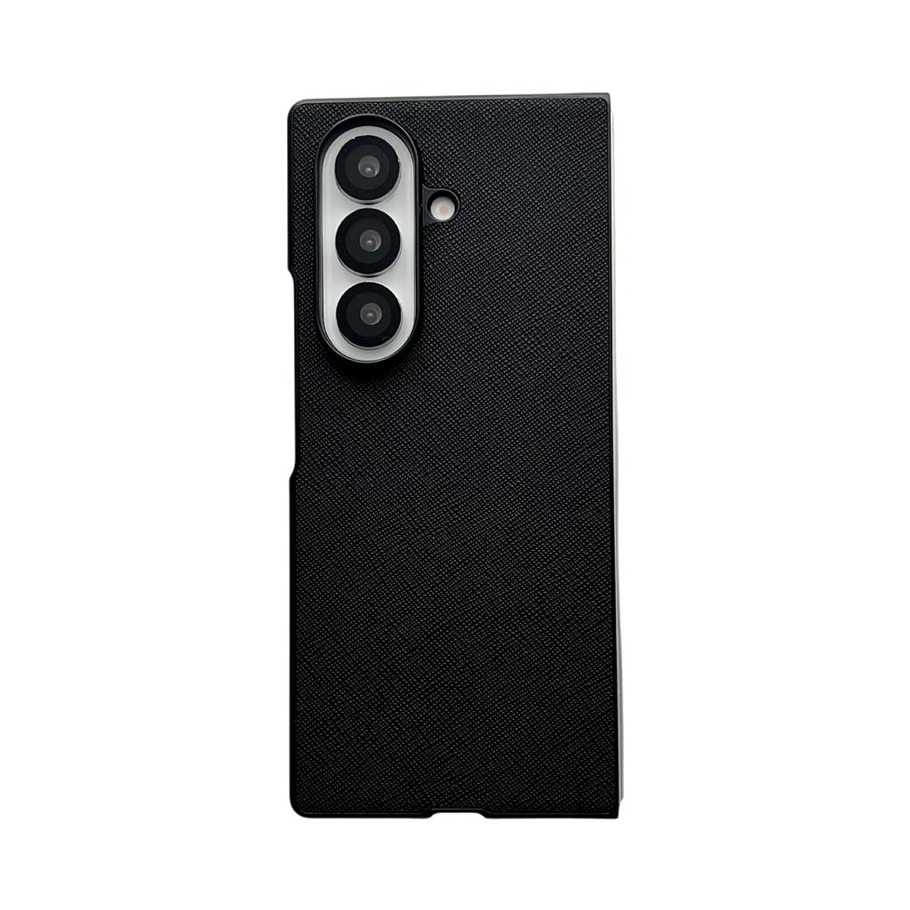 Classic Leather Pattern Phone Case For Samsung Galaxy Z Fold 7 Fold3 4 5 6 ZFlip 7 Black Hard PC Bumper Protective Cover Shell