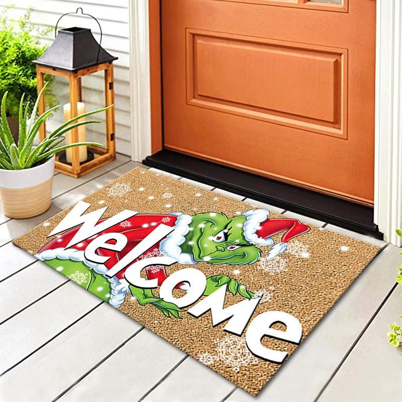 Grinch Christmas Doormat Non-Slip Floor Mat Entryway Hallway Living Room Holiday Decor Square Washable Rug