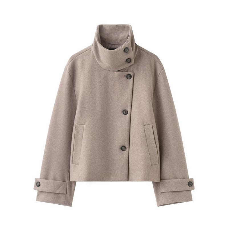 Womens Casual Stand Collar Long Sleeve Solid Color Commute Jacket Outerwear
