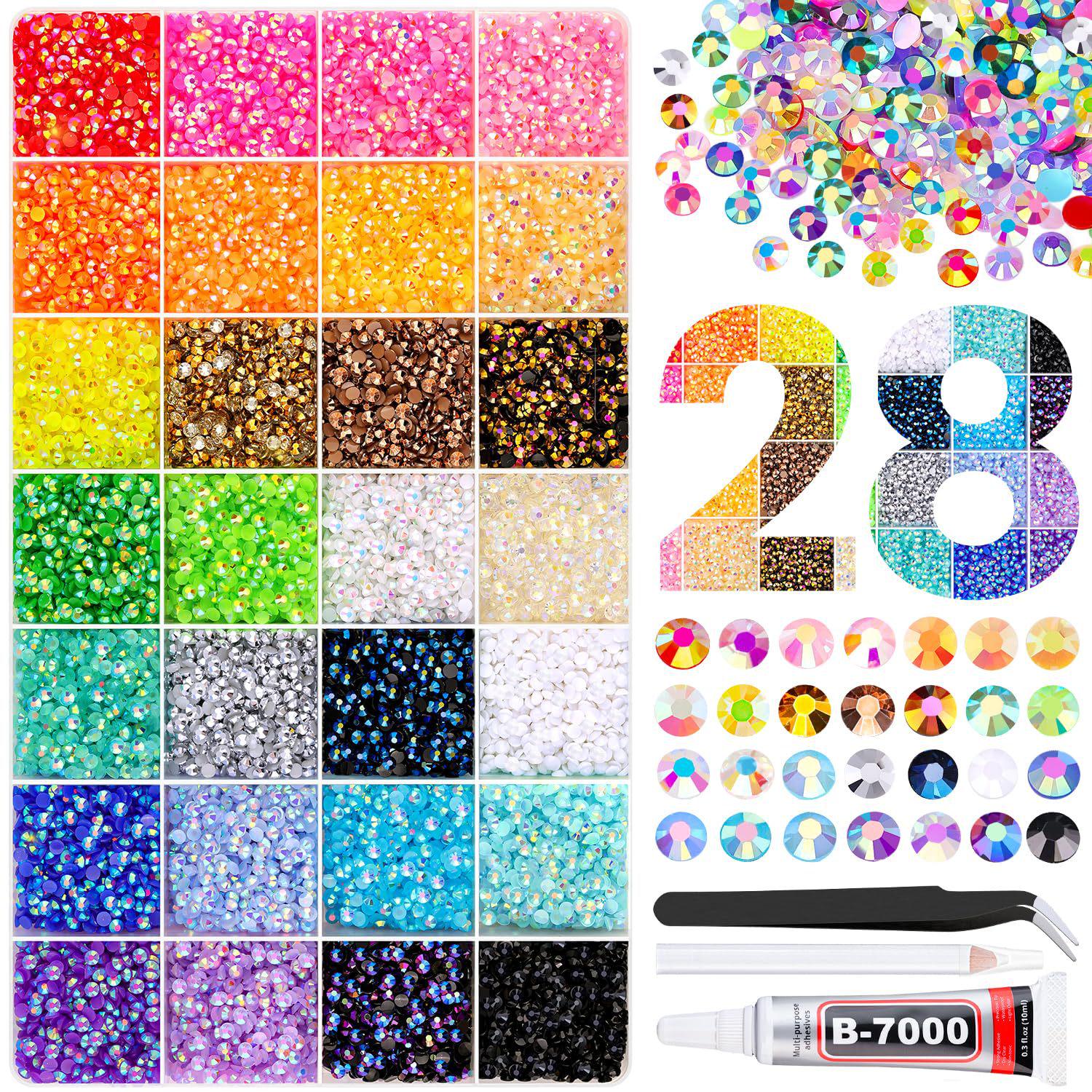 

Creative Resin Rhinestone Set: 28 Grids of 3mm Flat Back Jelly Rhinestones for DIY Mugs and Nails