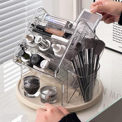 360-Grad drehbarer Make-up-Organizer Transparente Kosmetik-Aufbewahrungsbox Pinselhalter Schmuck-Displayständer Badezimmer-Organisation
