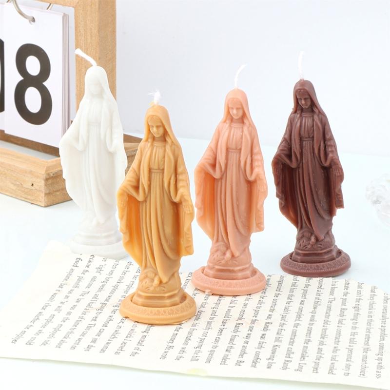 Silicone Candle Mold, Virgin Maria Sculpture Epoxy Gypsum Mould Home Decorations for DIY Handcrafts Resin Plaster Molds