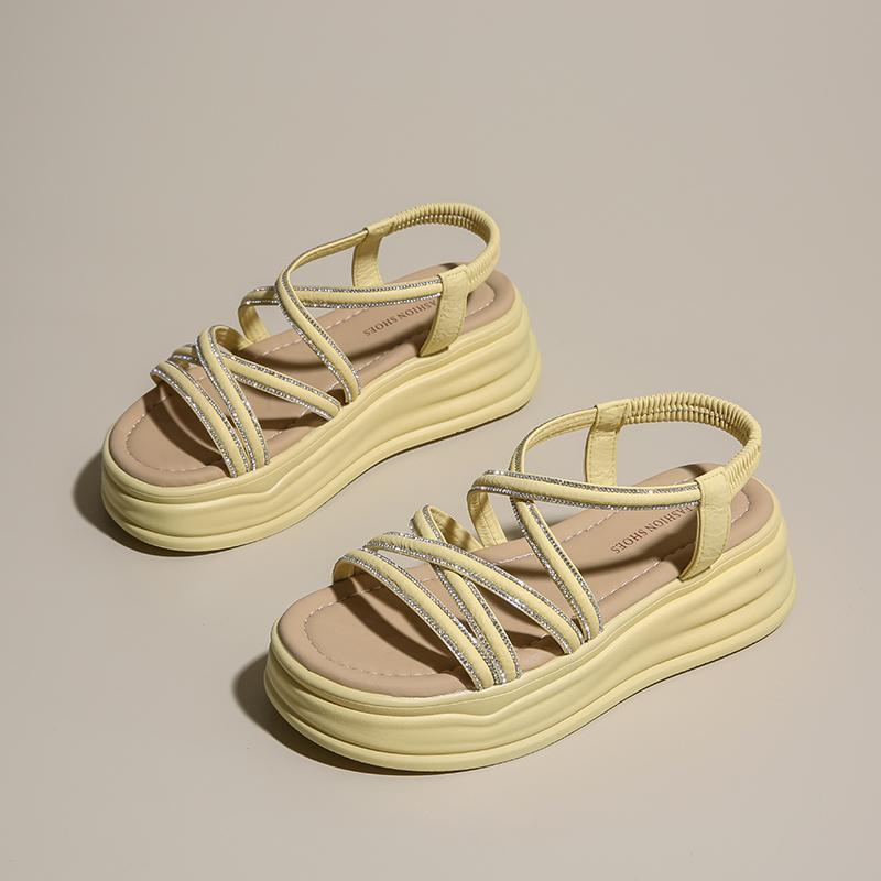 CRLAYDK Women's Sandals Cross Strap Elastic Band Slides for Summer Walking Ladies Open Toe Platform Beach Travel Slippers