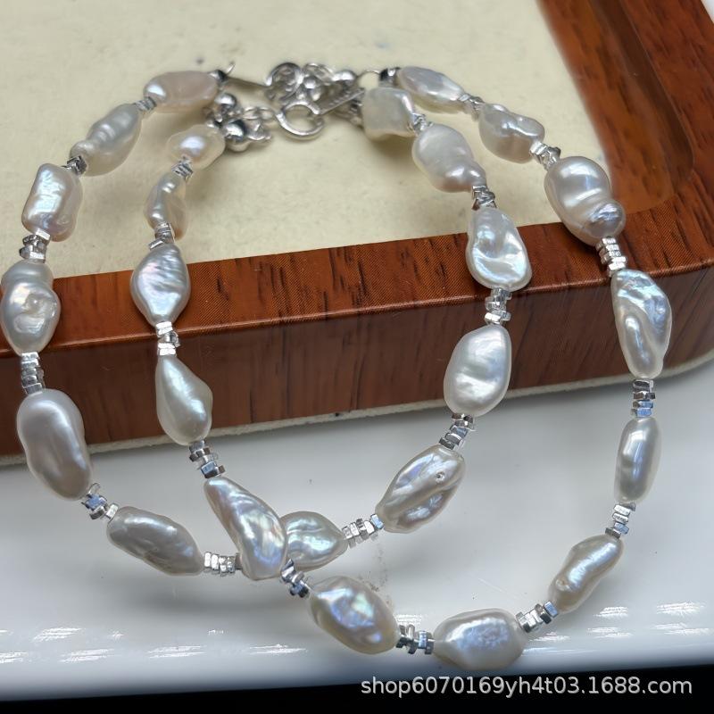 

Keshi Nugget Bracelet with Freshwater Pearls & 925 Silver Drawstring Closure - Simple & Chic. No білий