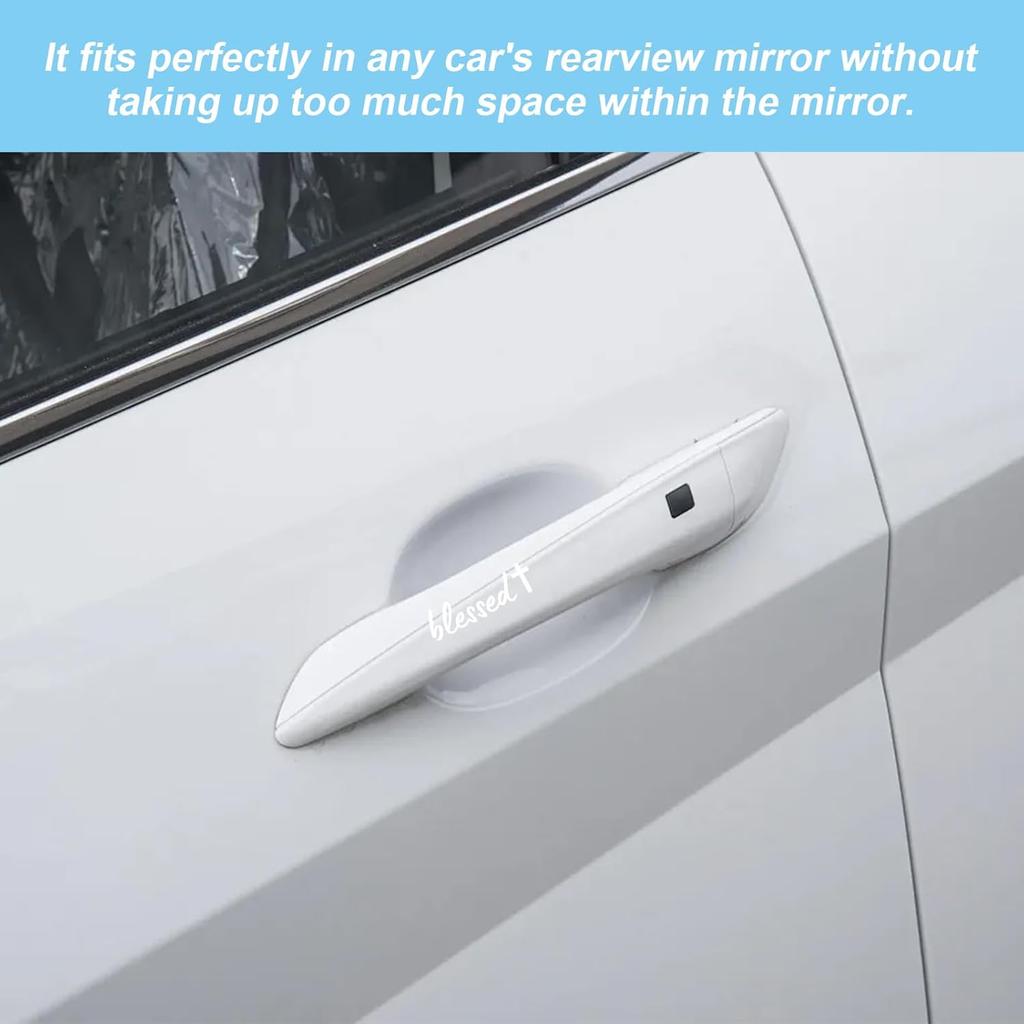 Rear View Mirror Sticker Set 3PCS Vinyl Message Decals for Car Interior Minimal Text Design Daily Reminder Gift for Drivers (White, Blessed +)