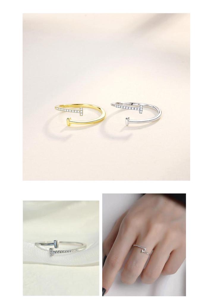 S925 Sterling Silver Double T Open Women's Ring - Korean Style, Minimalist, Luxury Feel, Niche Design.