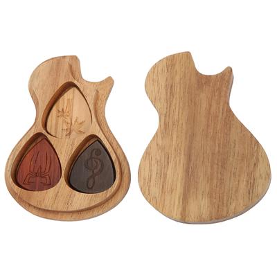 Gitarrenplektrum-Box Massivholz Gitarristen-Feiertagsgeschenk Musikinstrumentenzubehör mit 3 Stück Plektren