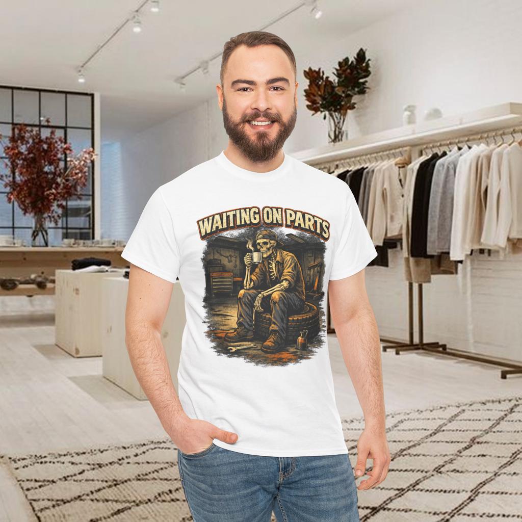 Waiting on Parts Skeleton Mechanic Auto Repair Garage Humor T-Shirt