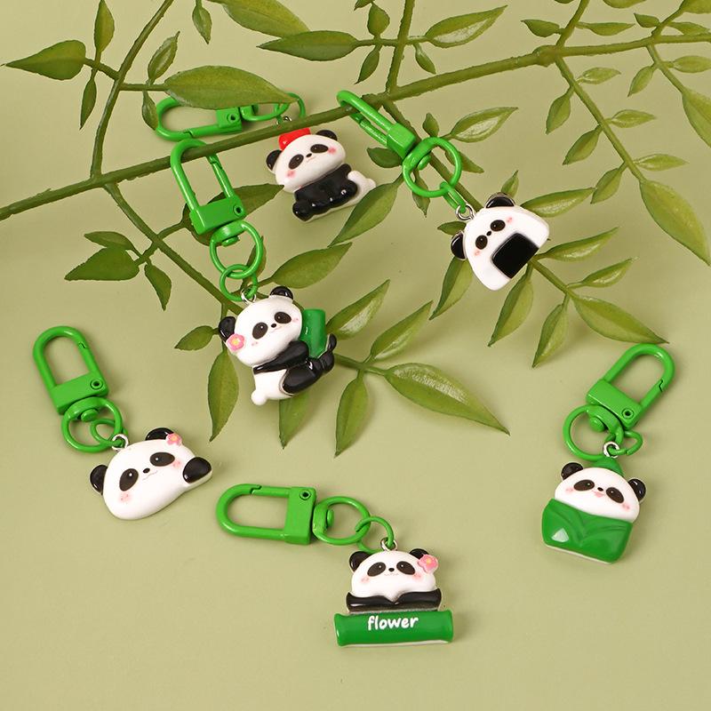 Cute Cartoon Panda Resin Keychain Pendant - Fresh Metal Backpack Ornament Accessories
