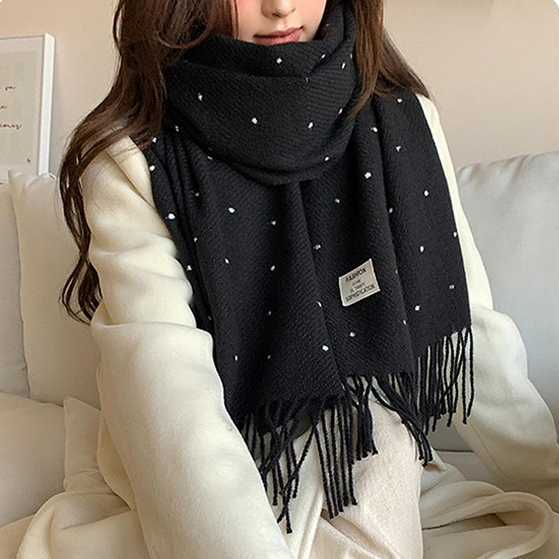 Korean Style Polka Dot Tassel Warm Scarf Fashionable Versatile Simple Generous Scarf