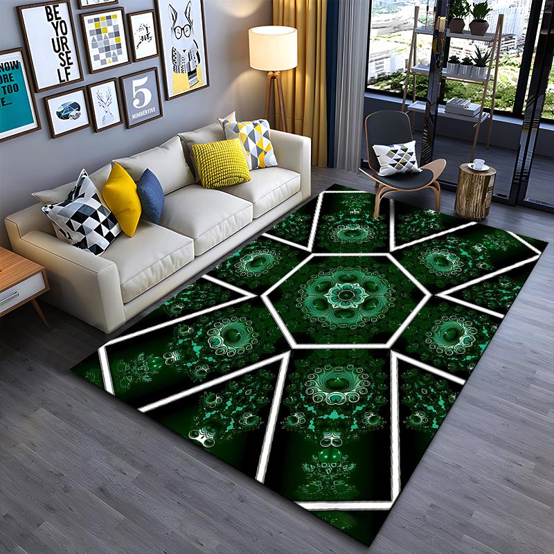 Geometric Green Mandala Pattern Carpet, Modern Living Room Rug Decor Suitable for use as an anti-slip for living room bedroom sofas