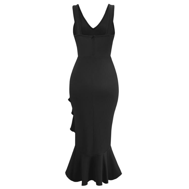 Women Summer Casual V-Neck Sleeveless Dress Solid Color A-Line High Waist Ruffle Hem Irregular Long Dresses Spring Fashion S-XL