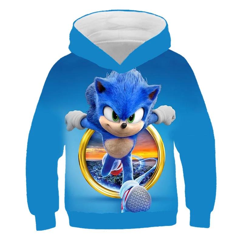 2026 Sonic 2 Ubrania Dziecięce Moda Bluza Z Kapturem Dla Dzieci Chłopcy Dziewczynki Dzieci Jesień Długi Rękaw Drukowane Bluzy Anime Fajne Koszulki
