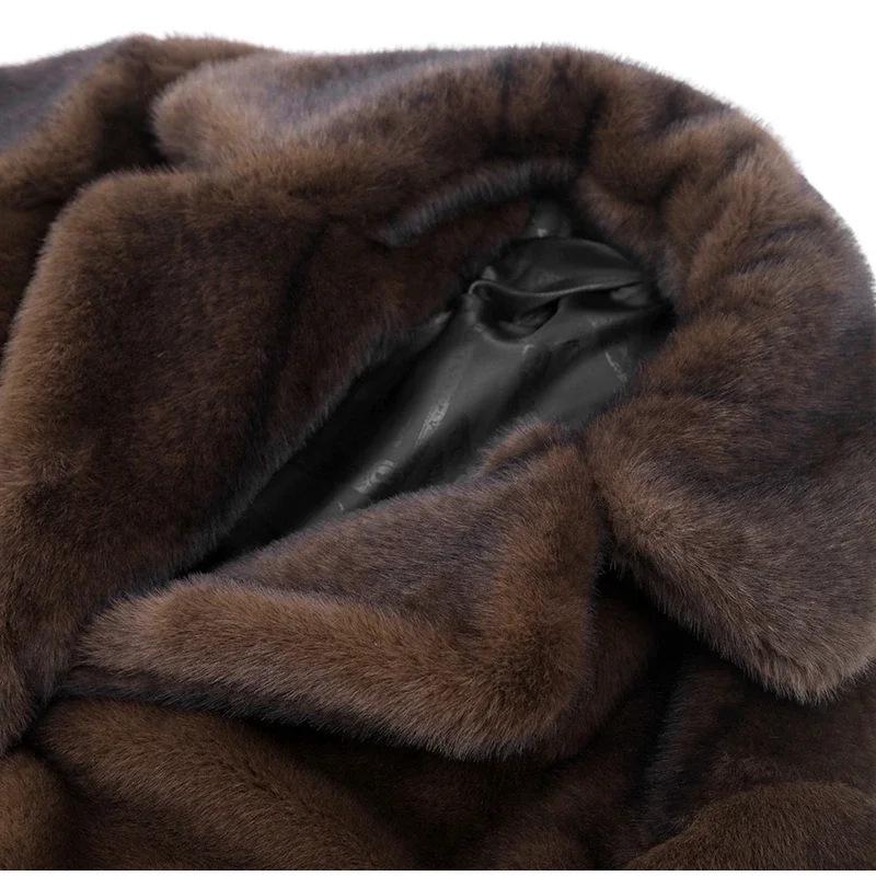 Dark Brown Faux Fur Long Coat - 2024 Winter Collection: Plush, Warm, and Thickened.