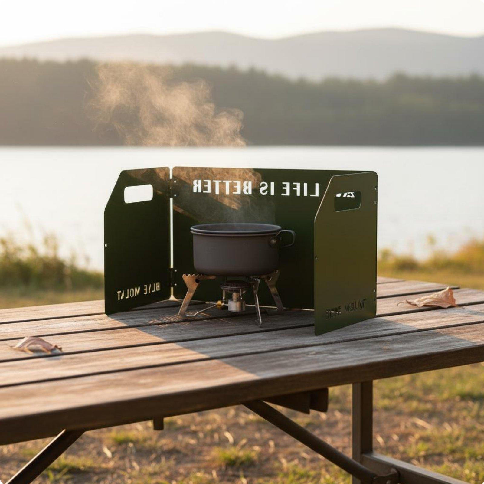 Folding Cooker Windscreen Windproof Camping Lightweight & Compact Foldable Army Green Tri-fold