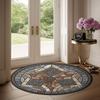 Vintage Mosaic Tile Pattern Round Floor Mat, Classic Geometric & Stained Glass Style for Entryway or Living Room Decor