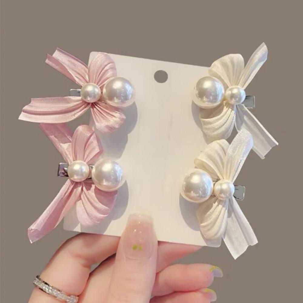 

Fabric Art Pearl Bow Hairpin Retro Side Clip Funny Hair Accessories