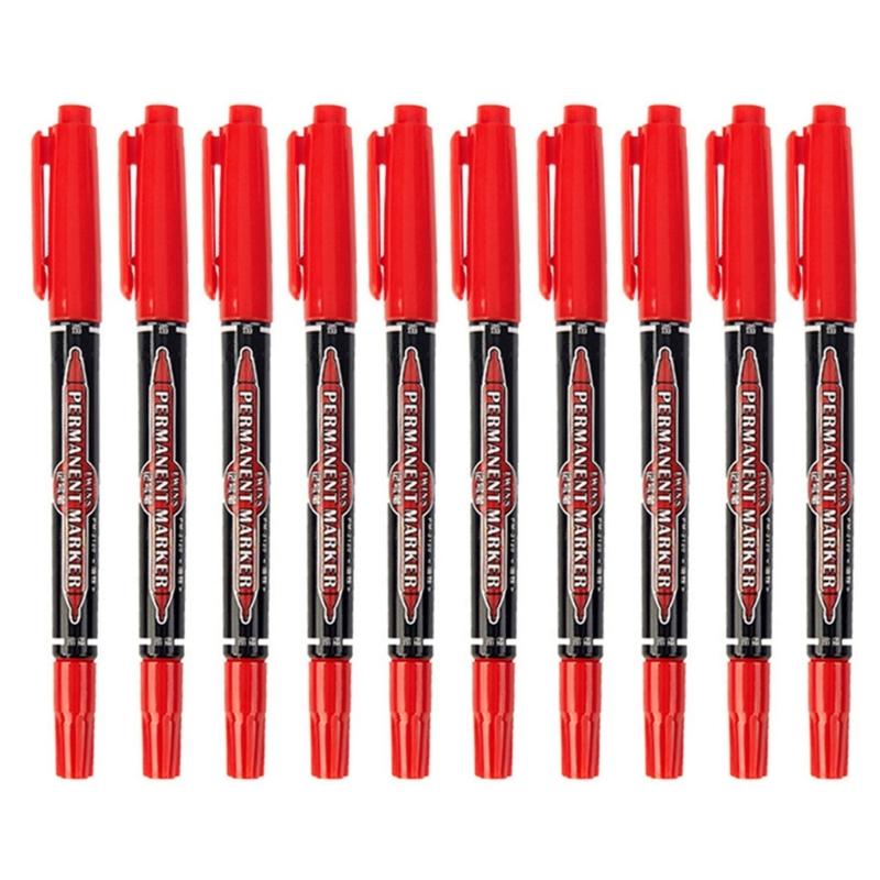 10Pcs Vehicle Service Marker Pen Double Headed Permanent Marker Waterproof Oil Based Inks For Windshield Notices
