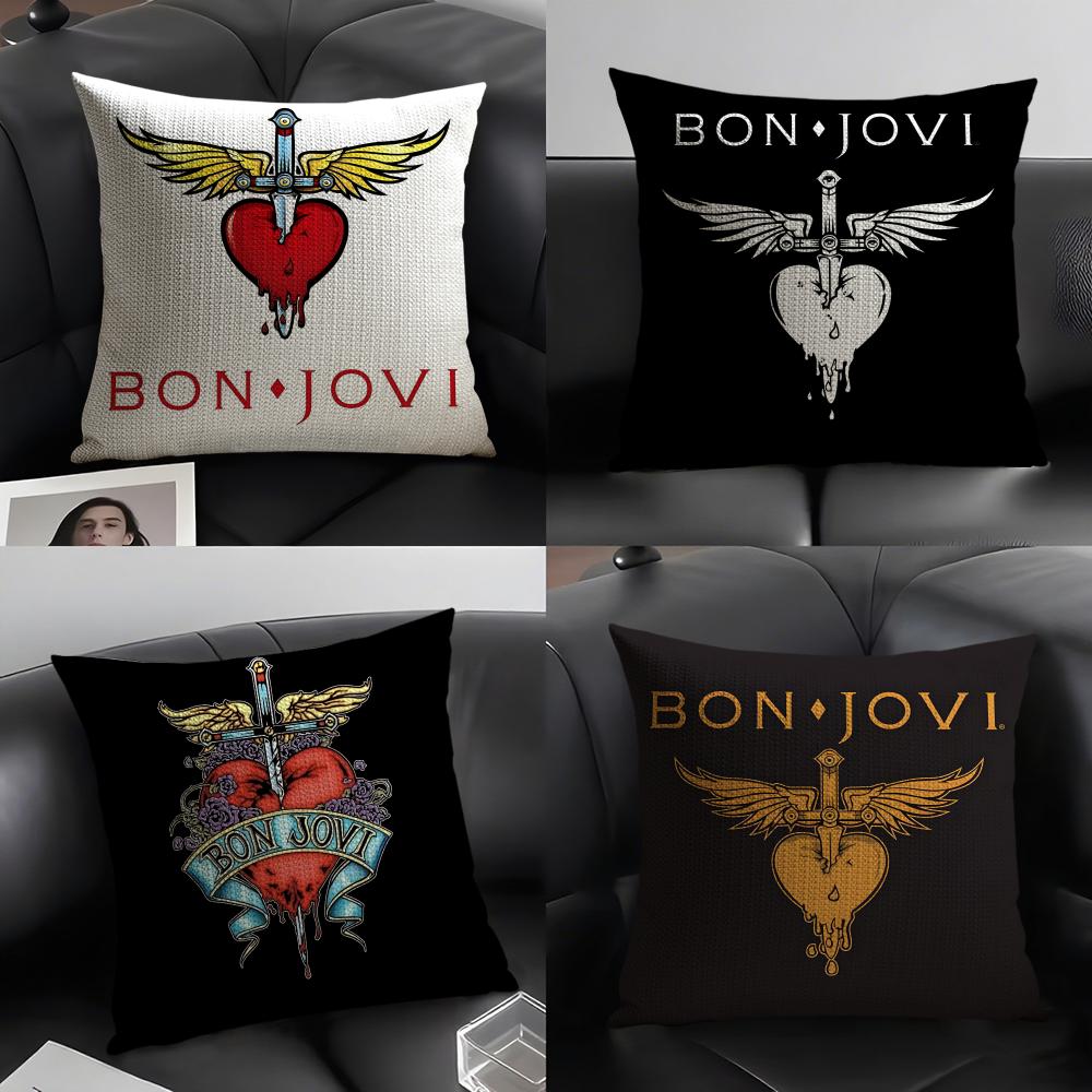 BBon JoviS Band Cushion Cover Natural Linen Organic Fabric DoubleSided Printing Sofa Home Decor Gift Pillow Case
