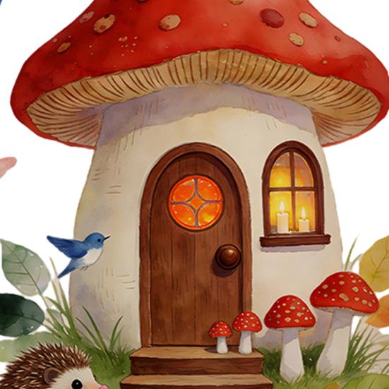 Mushroom House Wall Stickers, Peel And Stick Vinyl Decals, Watercolor Fairy Tale Wall Stickers with Hedgehogs Birds Butterflies for Kids Bedroom