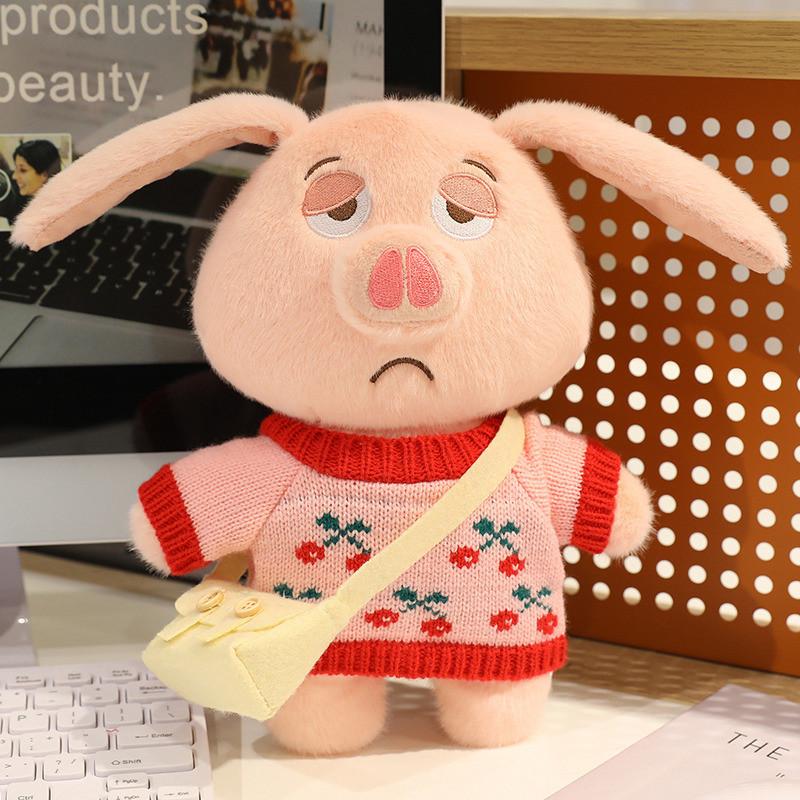 Stuffed Plush Pig Animal With Removable Clothes Bendable Ears Soft Gift Toy