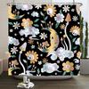 Tenda da doccia arcobaleno vintage anni '70 senza cornice, Fungo Luna Hippie Fiore Sole Luna Farfalla Botanico Vintage, Arredamento Bagno
