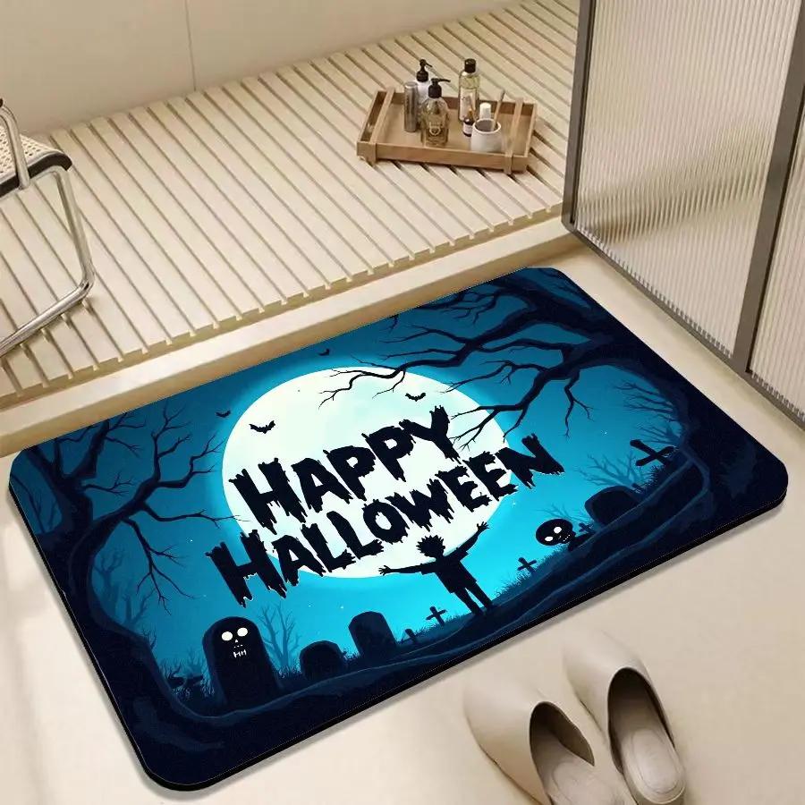 Cartoon Halloween Vampire Foyer Mat, Diatom Mud Anti-slip Pumpkin Head Decoration Home Decoration Carpet
