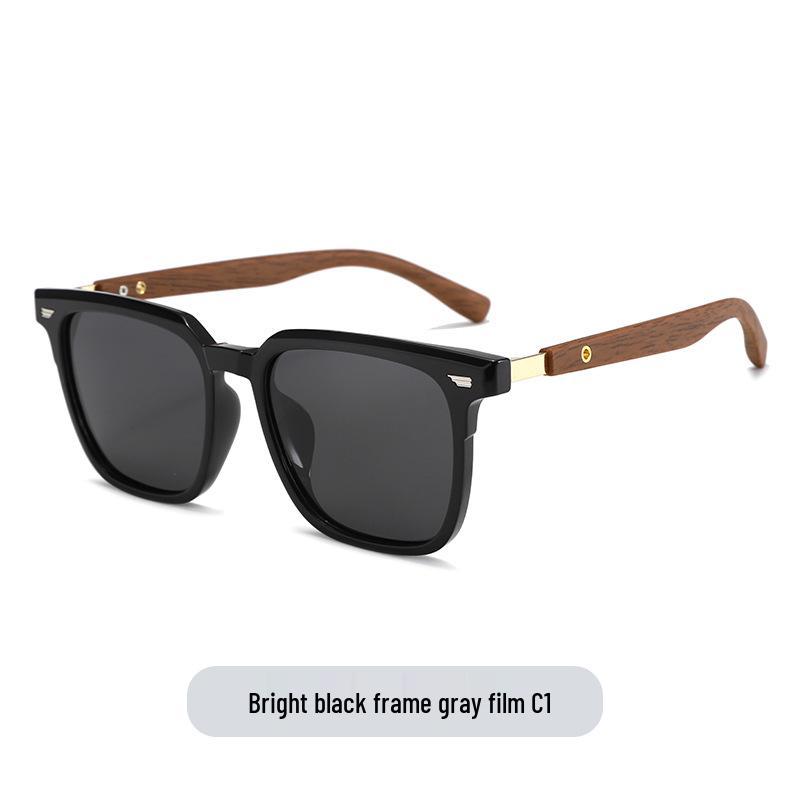 Polarized Square Sunglasses with UV Protection and Wood Grain Legs (Model P891876)