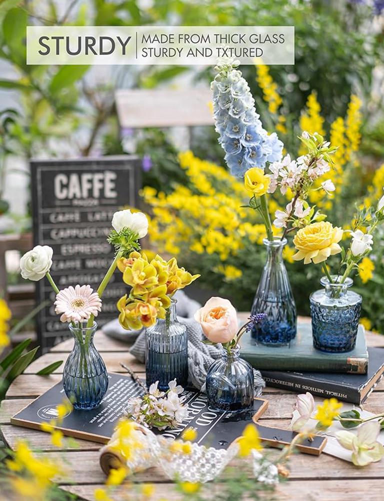 Wholesale Blue Glass Table Vases Decoration Flower Bottle Vases Wedding Art Deco Bud Vase 30pcs Set Wedding Glassware 200pcs (Blue,Different size) синий