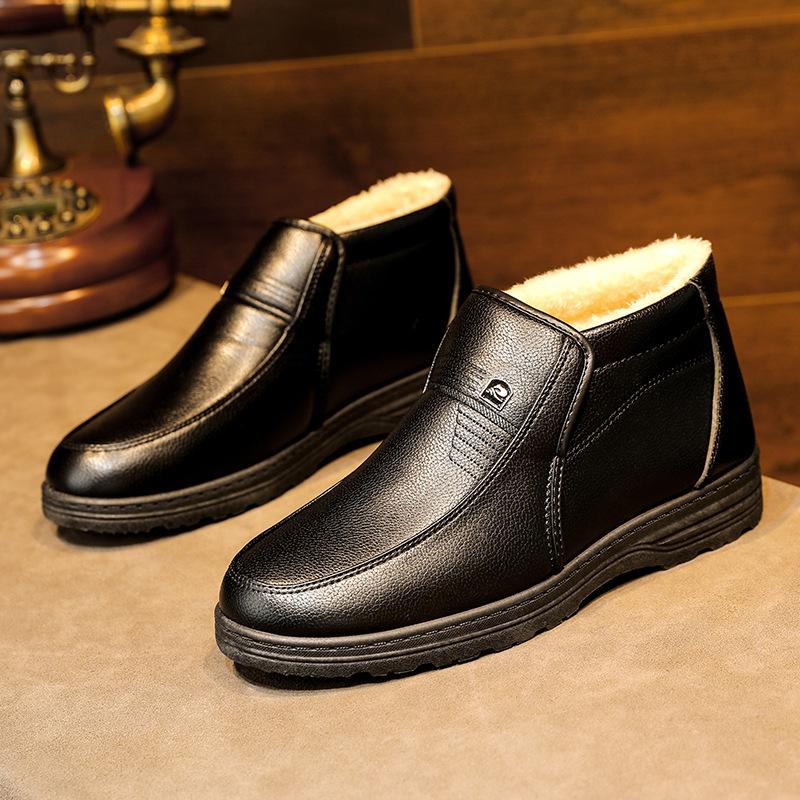 Winter warm velvet non-slip men's casual high-top cotton shoes the elderly cotton shoes men's leather men's cotton shoes 2025