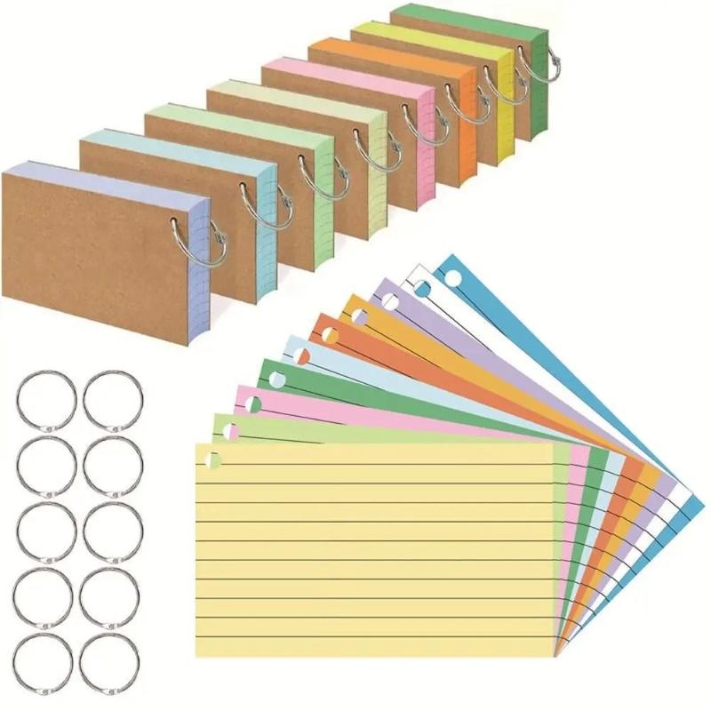 50Pages Loose-Leaf Horizontal Line Index Cards Binder-Compatible Flash Revision Cards Study Office Note Pads For School & Work