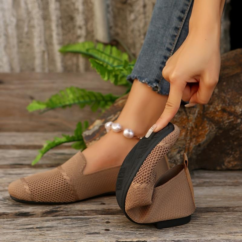 Women's Solid Color Daily Shoes, Slip On Soft Sole Flat Breathable Knitted Shoes, Lightweight Low-top Shoes