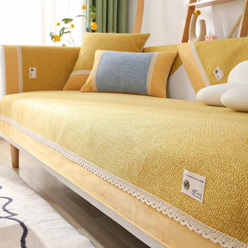 Cotton Color Block Linen Sofa Cover Non-slip Sofa Cushion Towel Home Decoration Carpet Simplicity Couch Cover for Living Room