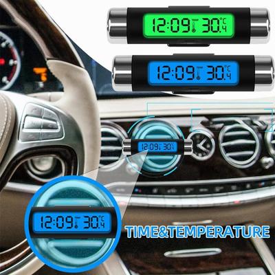 Zegarek samochodowy 2 w 1 Termometr Air Vent Clip-on Luminous Clock Cyfrowy wyświetlacz LCD Ekran z niebieskim podświetleniem Akcesoria wewnętrzne