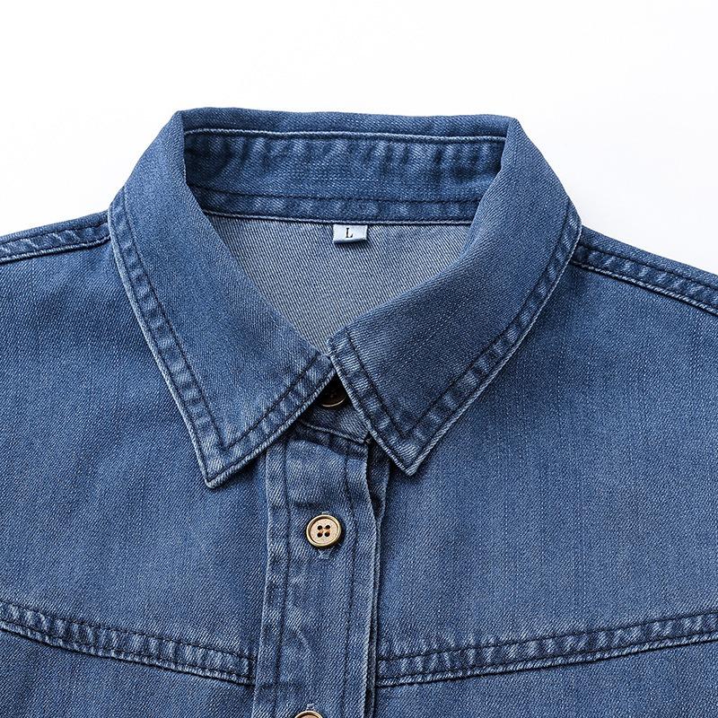Women's New Loose Casual Long Sleeve Lapel with Short Denim Shirt