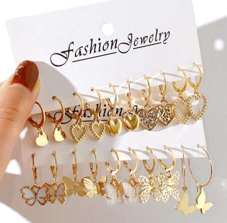 Fashion Creative Simple Earrings Set for Women Vintage Temperament Hollowed-out Butterfly Love Earrings Jewelry Gifts 2026 New