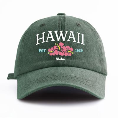 1pc HAWAII Print Washed Baseball Cap for AdultsMinimalist Retro Style Casual Soft Adjustable Dad Hat Perfect As Gift