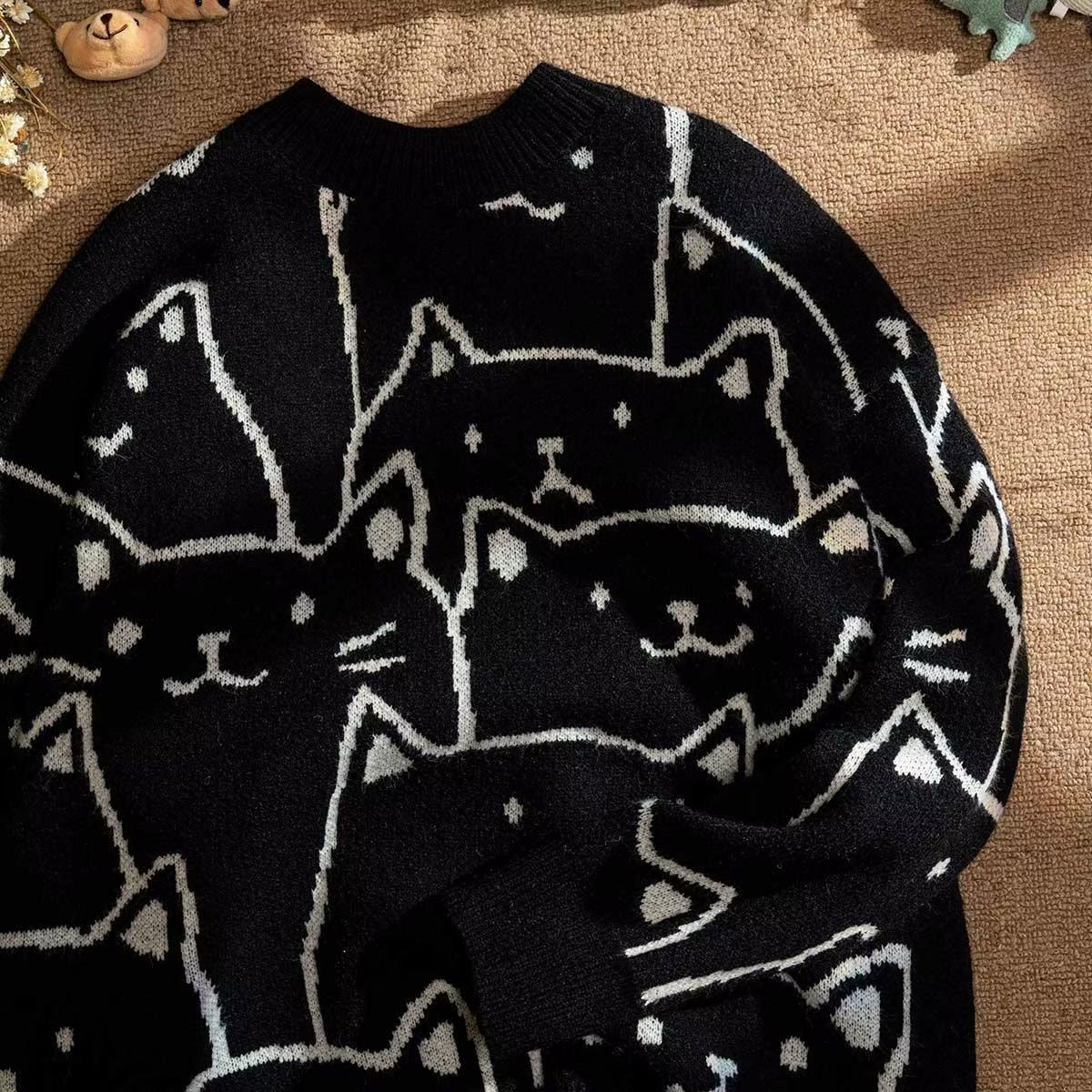 

Осень-зима 2023, новый стиль Harajuku Y2k, универсальный свободный свитер с медведем в ленивом стиле, мягкий восковой внешний свитер для мужчин M чёрный