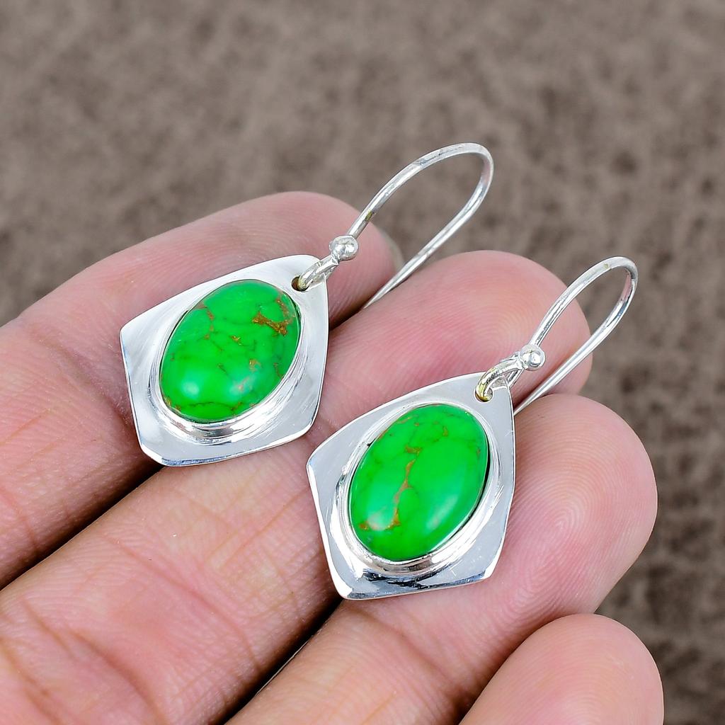 Copper Green Turquoise Gemstone 925 Sterling Silver Jewelry Earring 1.50" KKG-660