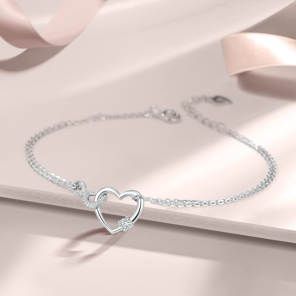 Silver Bracelet 925 Silver Metal Hypoallergenic Bracelet Simple Accessory Mother Wife Girlfriend Day FH.bird Women's [Infinite Love] Mother's