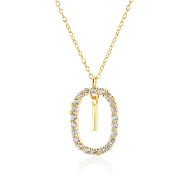 925 Sterling Silver Gold 26 Letters A -Z Alphabet Initial Long Chain Necklace Ovals Luxury Jewelry Crystal Cz Choker