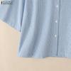 ZANZEA Women Turn Down Collar Loose Half Sleeve Casual Grid Print Blouse