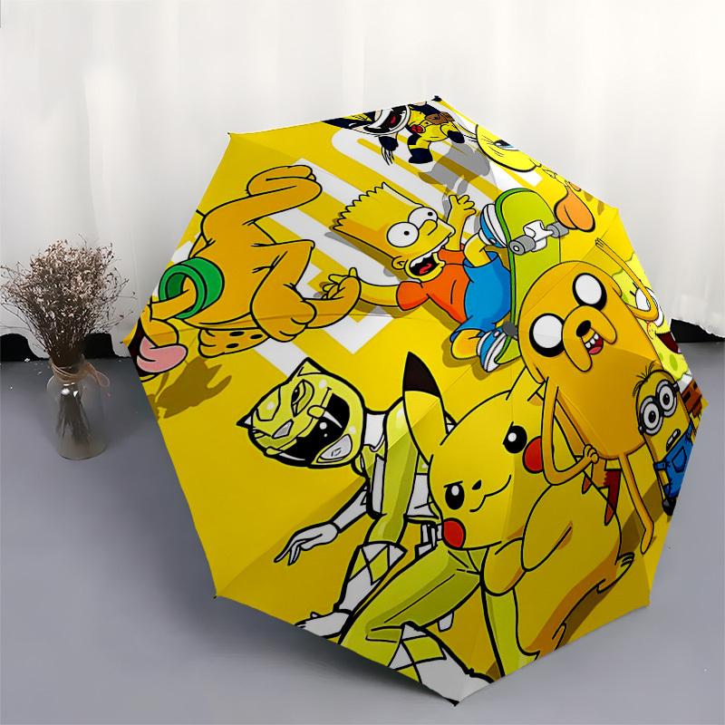 1pc Yellow Adventure Time Characters Umbrella, Automatic Open, Portable Folding Design, 8-Rib Iron Frame Outdoor Umbrella, Perfect Gift for Fans, Trav