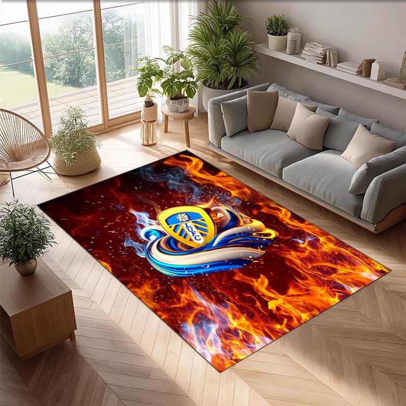 Leeds United Football Print Crystal Velvet Rug, Comfortable Water Absorbent Non Slip Indoor Floor Carpet