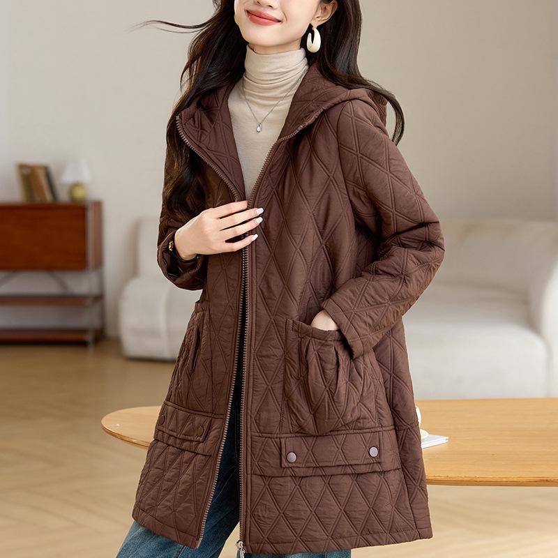

2024 Women s Mid-Length Hooded Cotton Coat: Stylish Autumn/Winter Fashion for Middle-Aged and Elderly XL кофейный