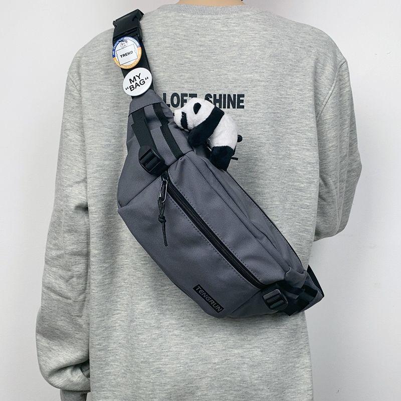 Casual Fanny Pack Japanese Simple Chest Bag Male Trend Personalized Couple Fanny Pack Sports Versatile Panda Pendant Breast Bag