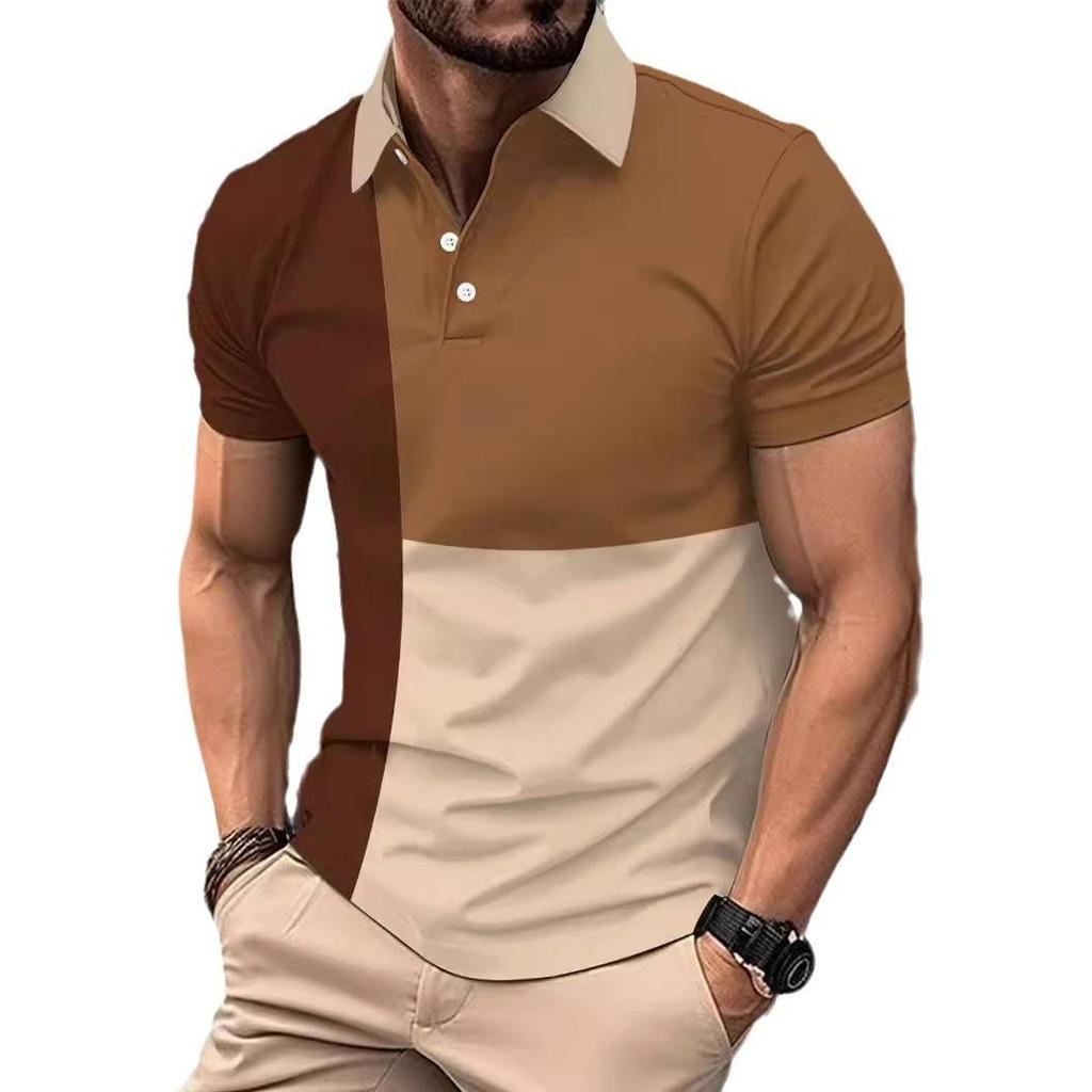 Summer New Men's Short-sleeved Polo Shirts Fashion Clash of Colours Polo Shirts Fashionable Versatile Striped Body Shirts
