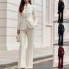Women Tracksuit Set Long Sleeve Stand Collar Single Breasted Jacket Flare Pants Solid Color Elegant Outfit