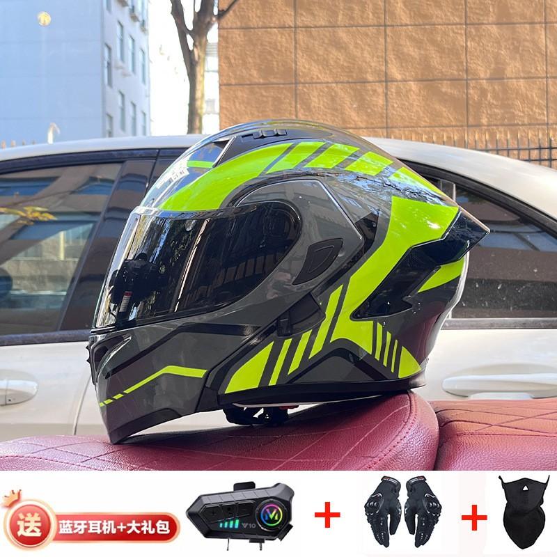Full Face Motorcycle Helmet With Dual Visor Winter Warm Lining Bluetooth Slot Scooter Riders Men Women All Season
